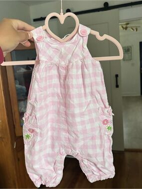 Girls Pink Carters flowers Gingham Romper Overalls